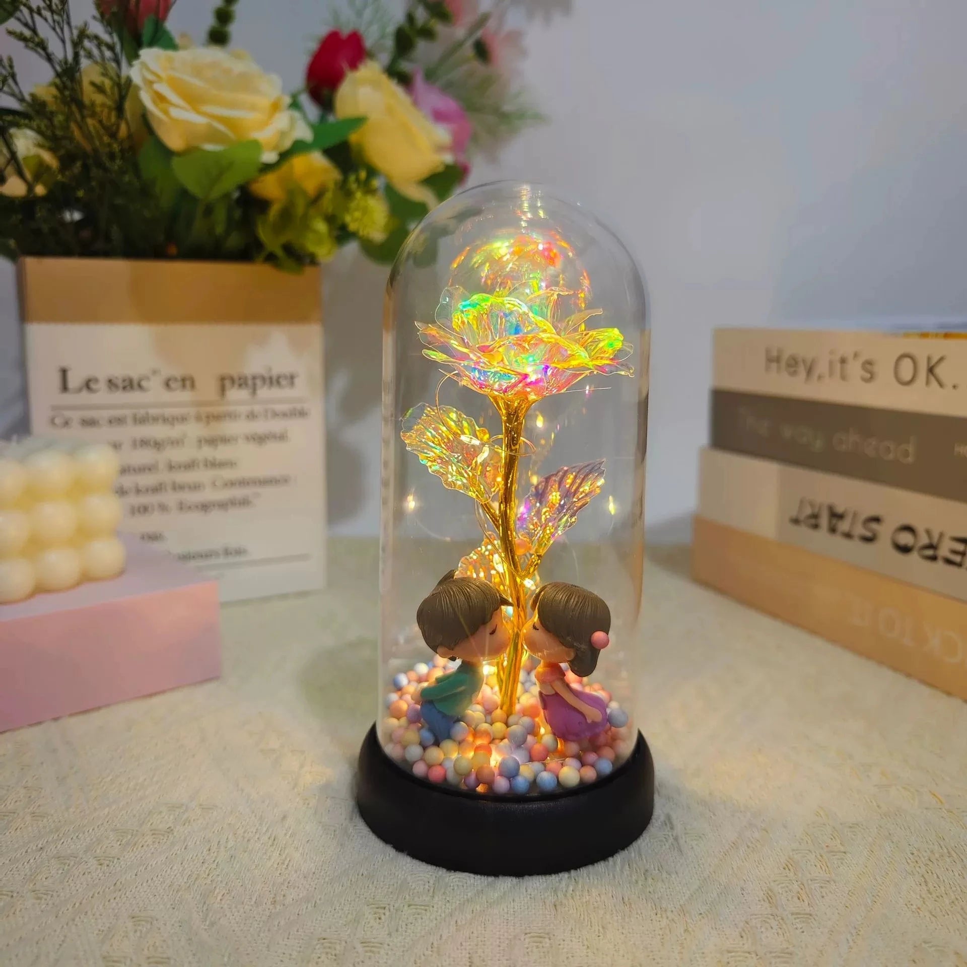 Mothers Day Rose Gifts for Mom, Galaxy Glass Rose Forever Eternal Crystal Flower Light Up Rose in Glass Dome with Butterfly Moth - Black & White