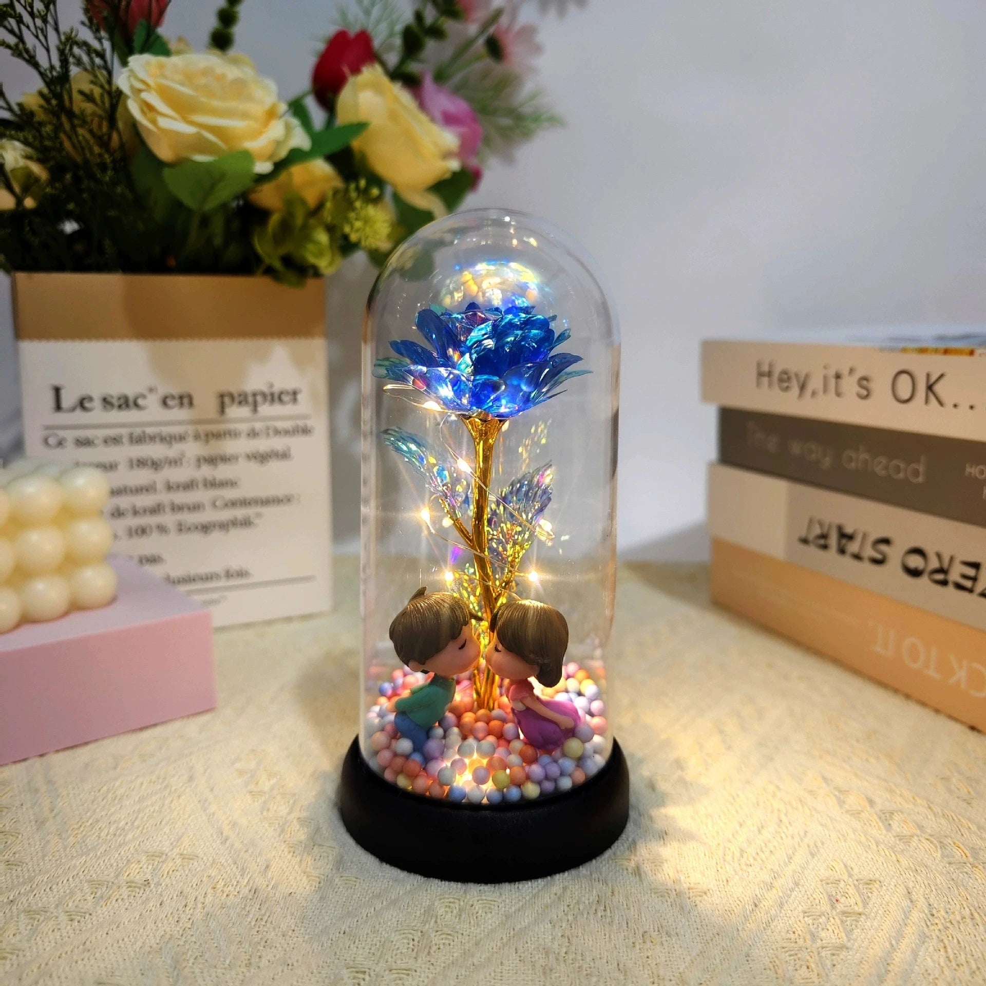 Mothers Day Rose Gifts for Mom, Galaxy Glass Rose Forever Eternal Crystal Flower Light Up Rose in Glass Dome with Butterfly Moth - Black & White