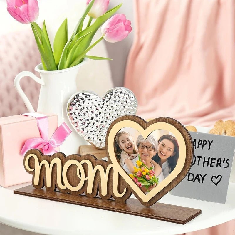 Mother's Day Wooden Photo Frame Warm Gift for Mom from Daughter or Son Memorable Tabletop Picture Frame for Office & Bedroom - Black & White