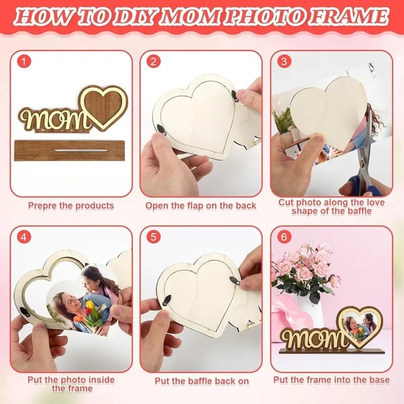 Mother's Day Wooden Photo Frame Warm Gift for Mom from Daughter or Son Memorable Tabletop Picture Frame for Office & Bedroom - Black & White