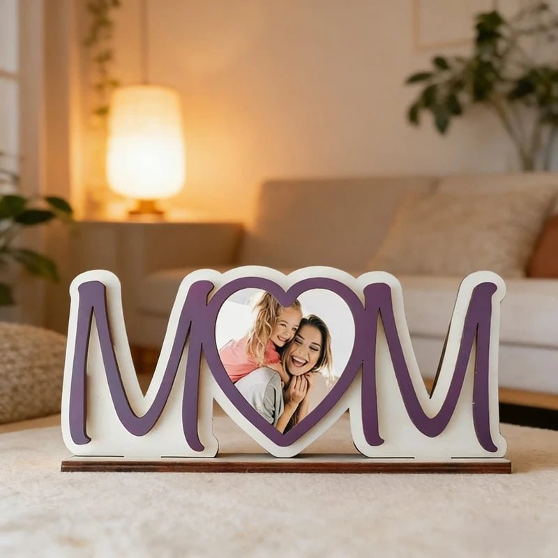 Mother's Day Wooden Photo Frame Warm Gift for Mom from Daughter or Son Memorable Tabletop Picture Frame for Office & Bedroom - Black & White