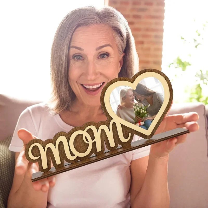 Mother's Day Wooden Photo Frame Warm Gift for Mom from Daughter or Son Memorable Tabletop Picture Frame for Office & Bedroom - Black & White