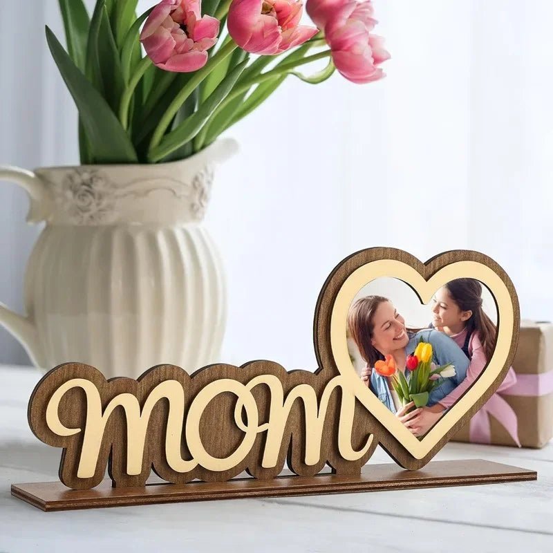 Mother's Day Wooden Photo Frame Warm Gift for Mom from Daughter or Son Memorable Tabletop Picture Frame for Office & Bedroom - Black & White