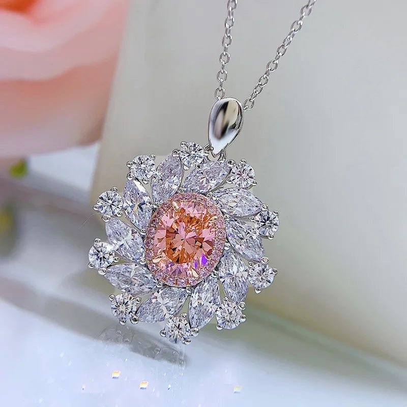 New S925 Silver Oval pink Inlaid Women's Pendant Necklace Niche Light Luxury Exquisite High - quality Wedding Jewelry, Hot Selling - Black & White