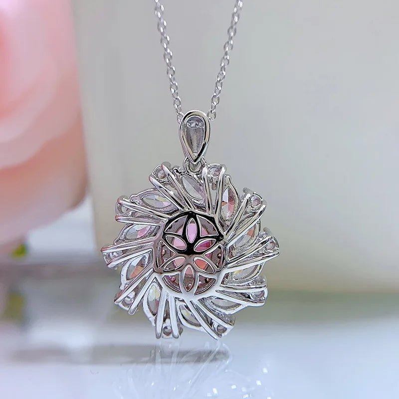 New S925 Silver Oval pink Inlaid Women's Pendant Necklace Niche Light Luxury Exquisite High - quality Wedding Jewelry, Hot Selling - Black & White