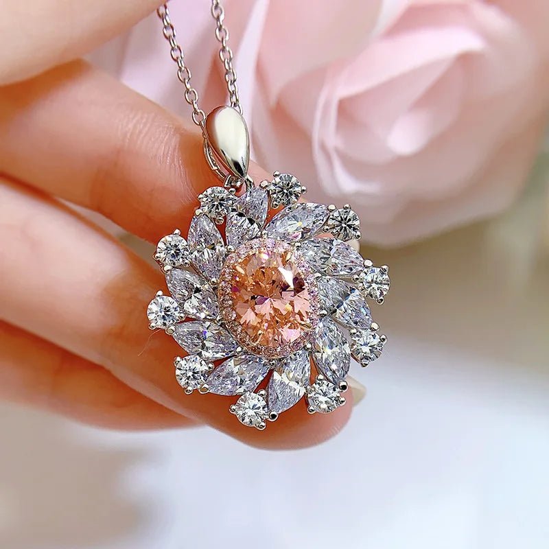 New S925 Silver Oval pink Inlaid Women's Pendant Necklace Niche Light Luxury Exquisite High - quality Wedding Jewelry, Hot Selling - Black & White