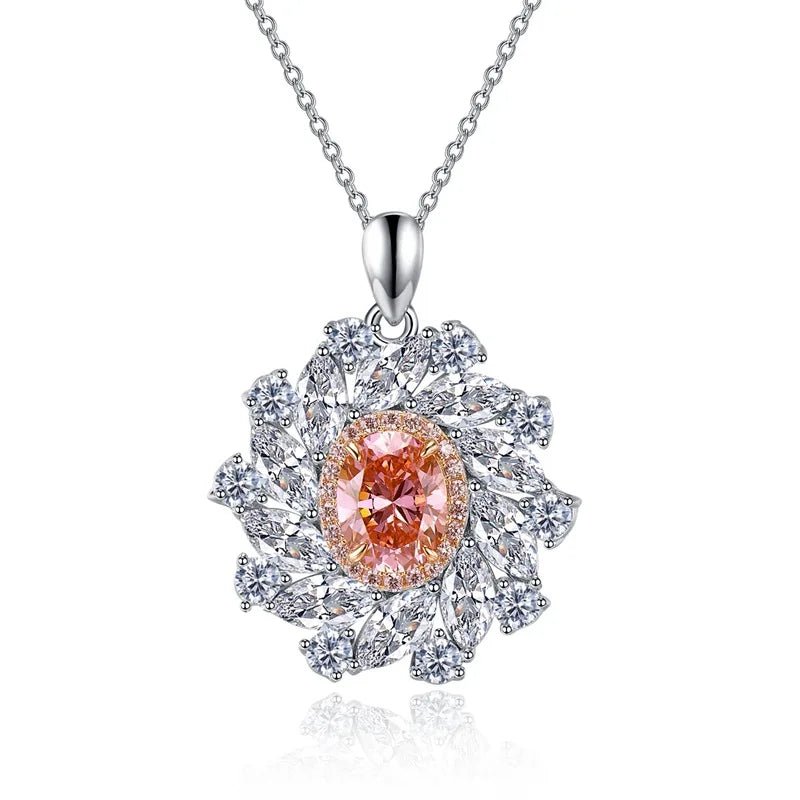 New S925 Silver Oval pink Inlaid Women's Pendant Necklace Niche Light Luxury Exquisite High - quality Wedding Jewelry, Hot Selling - Black & White
