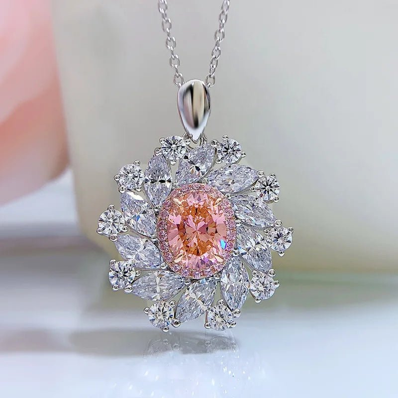 New S925 Silver Oval pink Inlaid Women's Pendant Necklace Niche Light Luxury Exquisite High - quality Wedding Jewelry, Hot Selling - Black & White