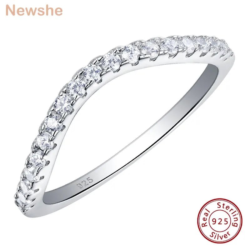 Newshe 925 Sterling Silver Stackable Wedding Band for Women Eternity Rings Curve Wave Design AAAAA Cubic Zircon Jewelry Ring - Black & White