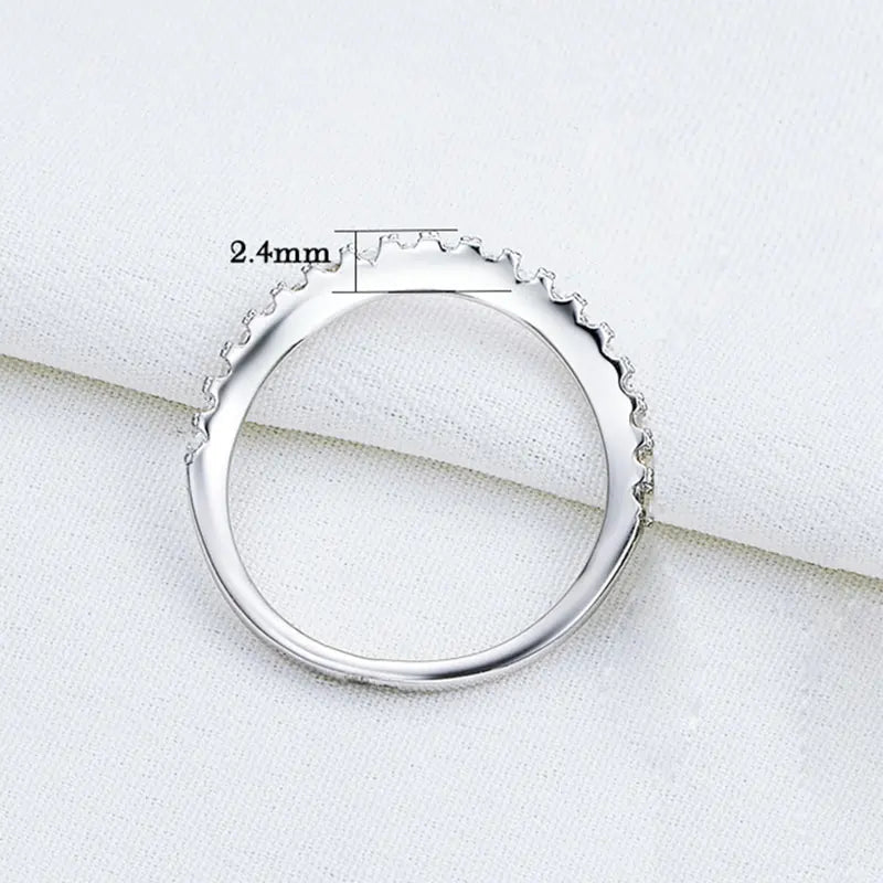 Newshe 925 Sterling Silver Stackable Wedding Band for Women Eternity Rings Curve Wave Design AAAAA Cubic Zircon Jewelry Ring - Black & White