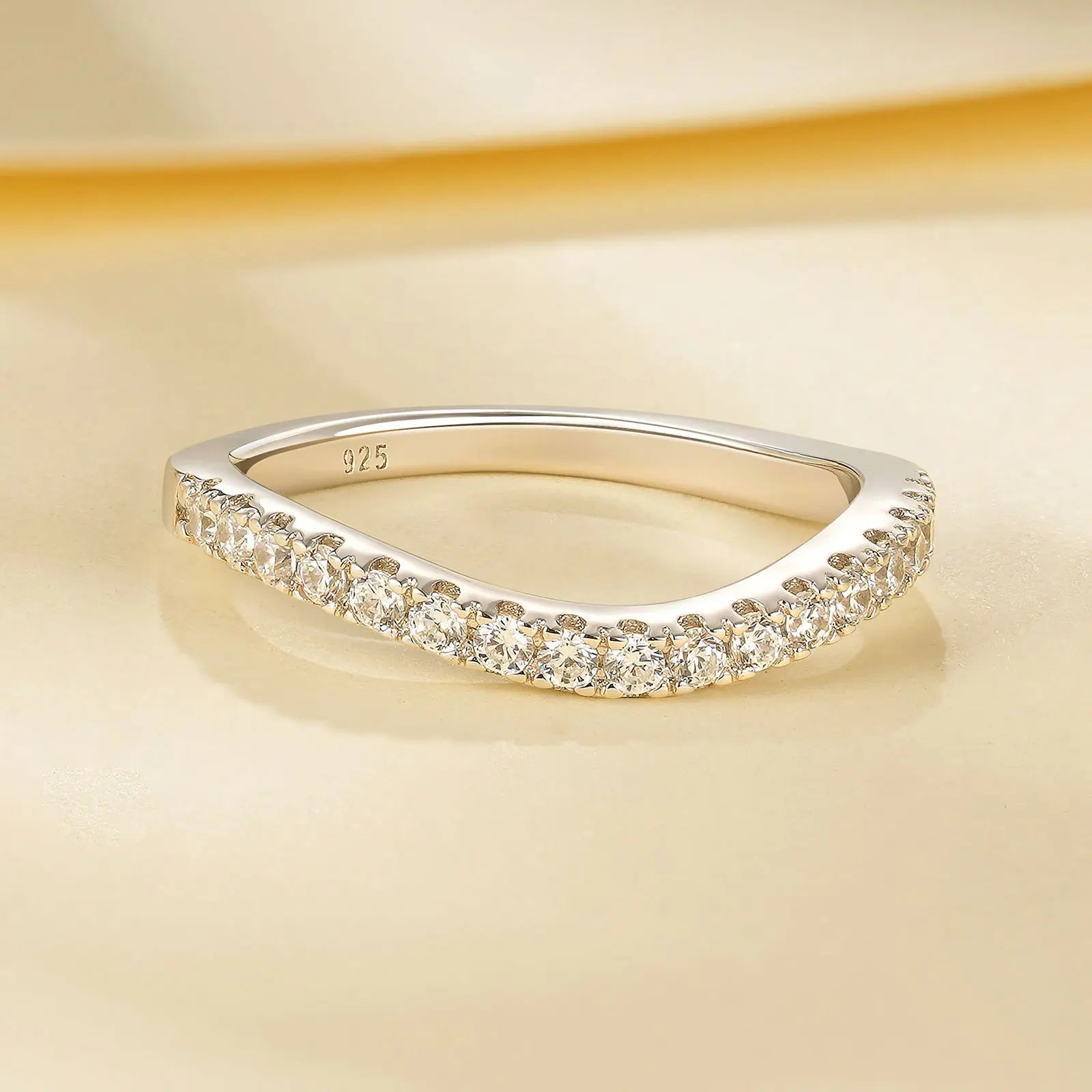 Newshe 925 Sterling Silver Stackable Wedding Band for Women Eternity Rings Curve Wave Design AAAAA Cubic Zircon Jewelry Ring - Black & White