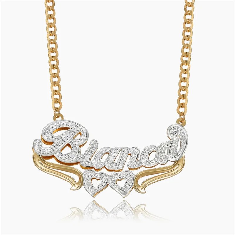 Personalized 18K Gold Name Necklace Custom Double Plated Nameplate Stainless steel Jewelry Gold Pendant For Women - Black & White