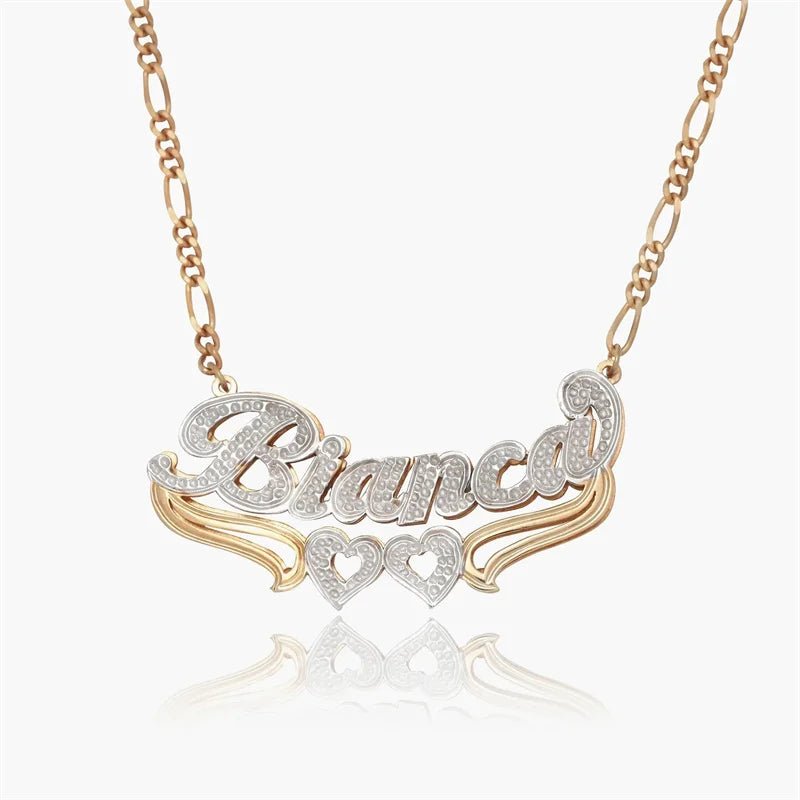 Personalized 18K Gold Name Necklace Custom Double Plated Nameplate Stainless steel Jewelry Gold Pendant For Women - Black & White
