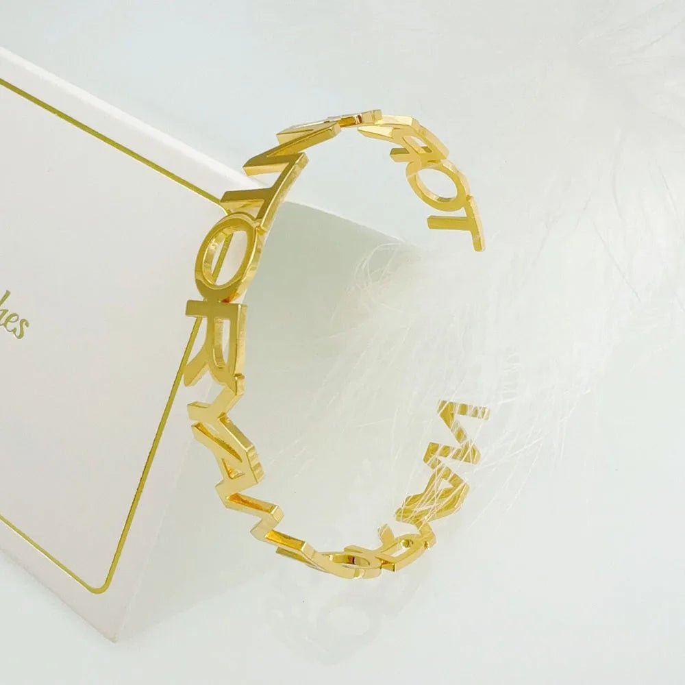 Personalized Double Name Bangle – Dainty Steel Bracelet for Couples - Black & White