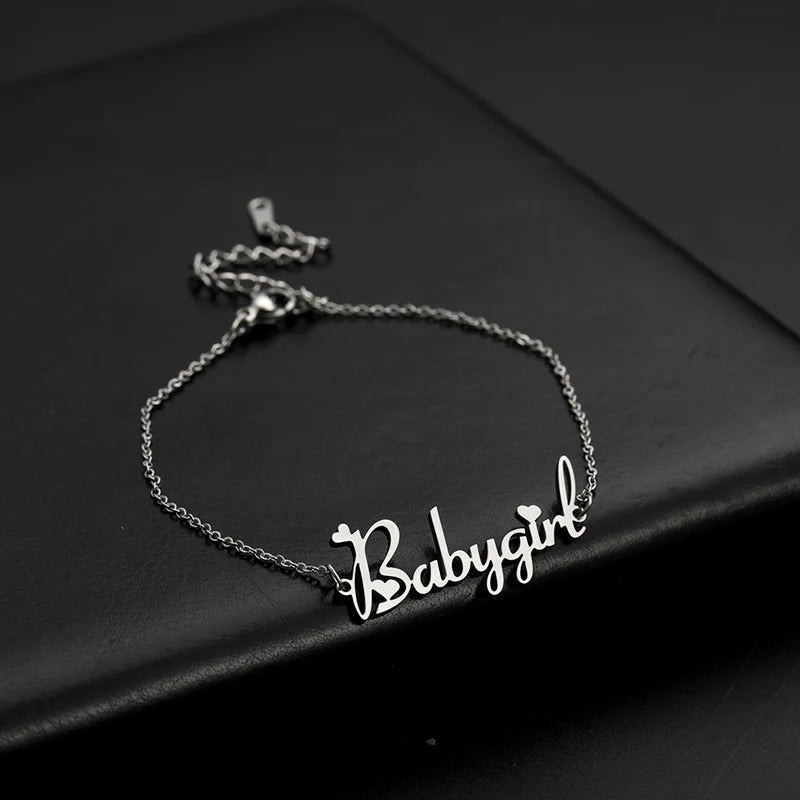 Personalized Gold Anklet – Family Name Jewelry Gift for her - Black & White