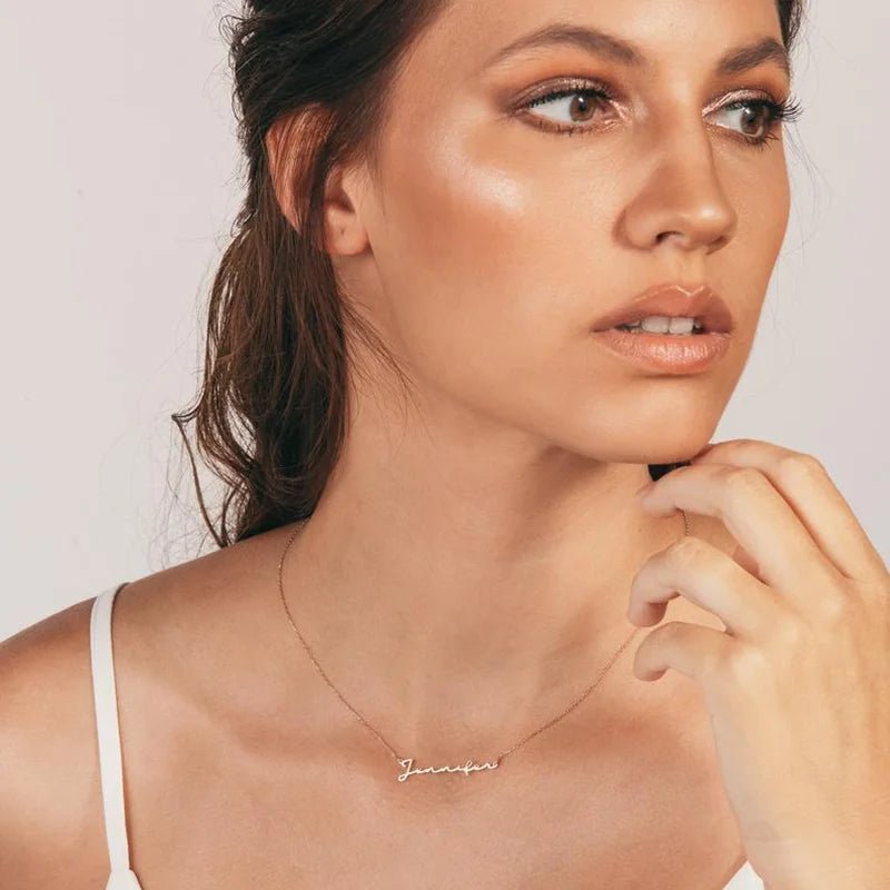 Personalized Heart Name Necklace/Custom Babygirl English Names Nameplate Chain Charm Stainless Steel Jewelry For Women Mom Gift - Black & White