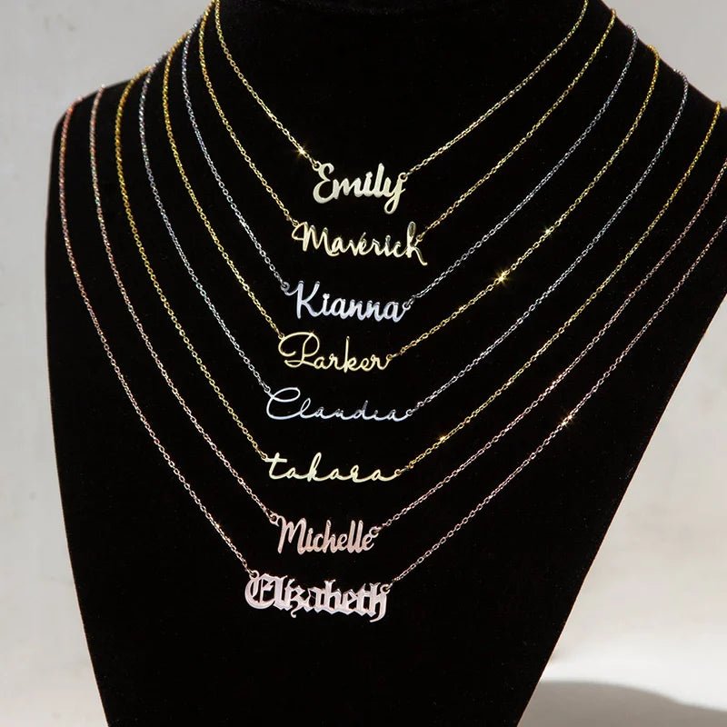 Personalized Heart Name Necklace/Custom Babygirl English Names Nameplate Chain Charm Stainless Steel Jewelry For Women Mom Gift - Black & White