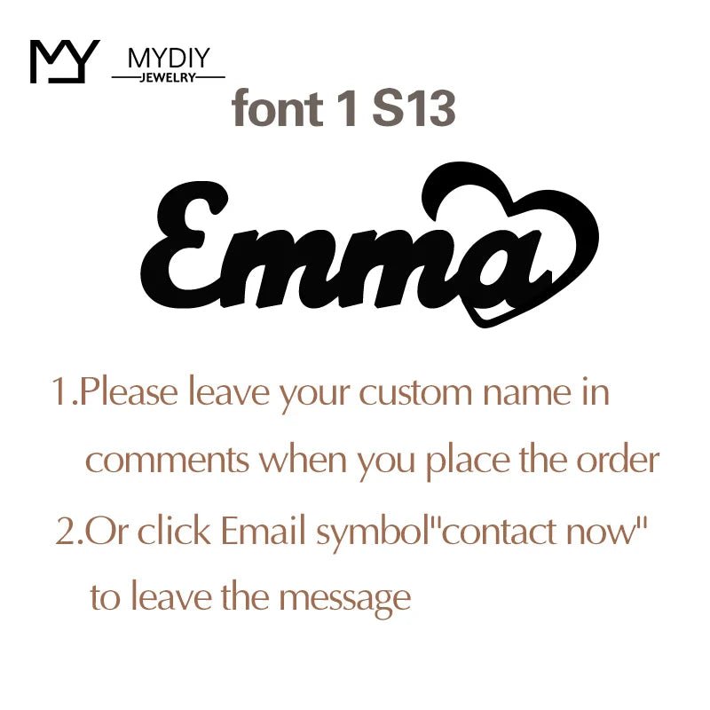 Personalized Heart Name Necklace/Custom Babygirl English Names Nameplate Chain Charm Stainless Steel Jewelry For Women Mom Gift - Black & White