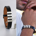 Personalized Leather Bracelet – Custom Steel Beads Gift for Fathers - Black & White