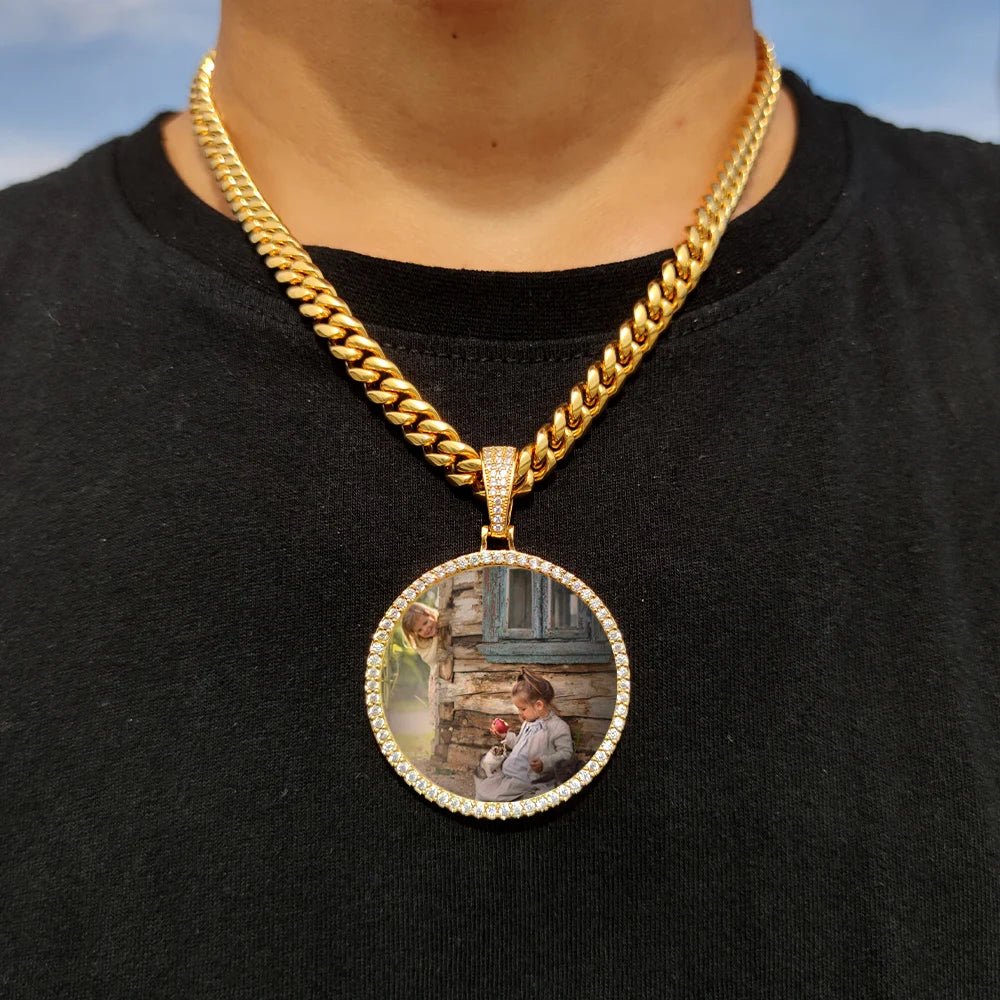 Personalized Picture Pendant – Hip Hop Jewelry Gift for Him & Her - Black & White