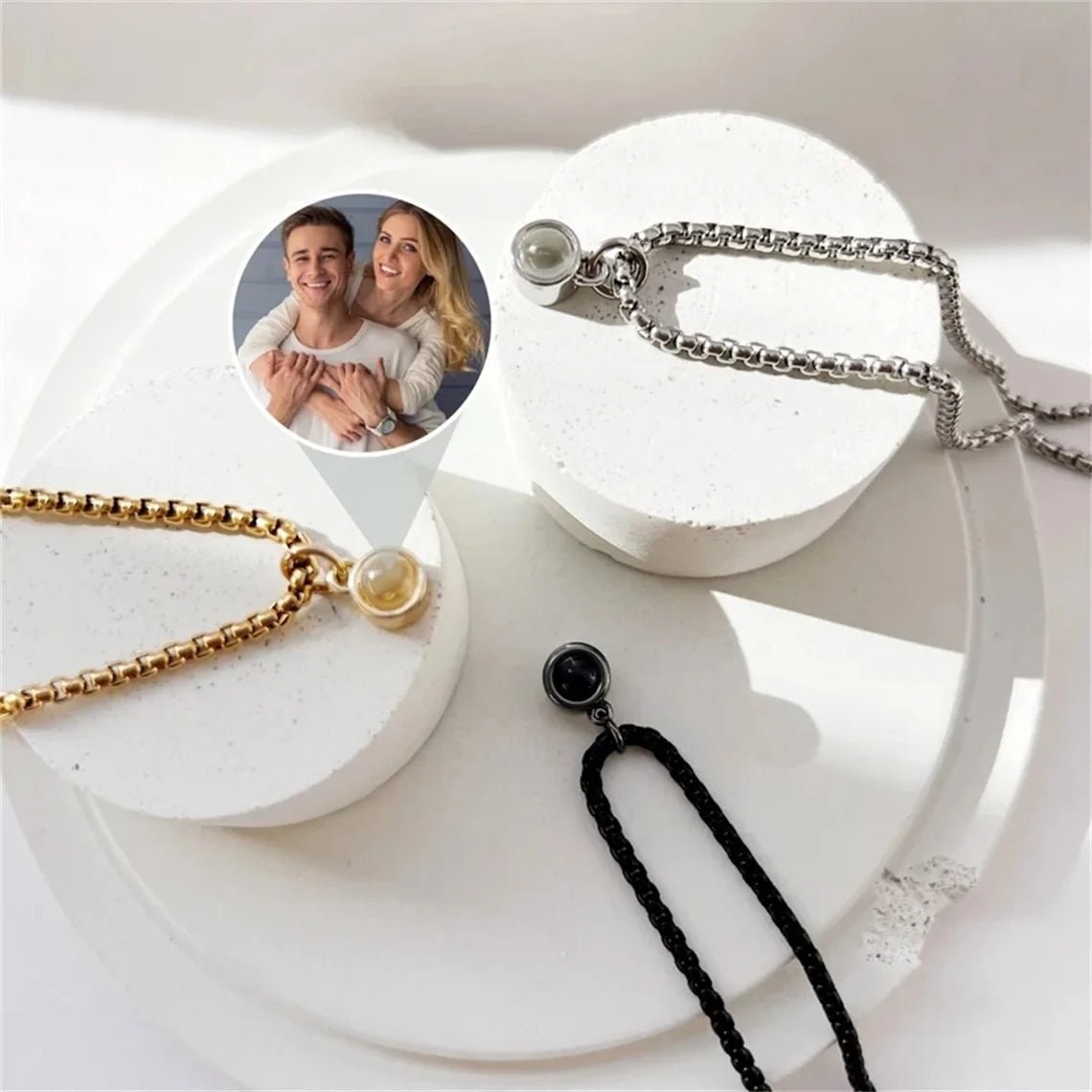 Personalized Stainless Steel Projection Necklaces For Women Men Customized Photo Pendant Valentine's Day Gift Memorial Jewelry - Black & White