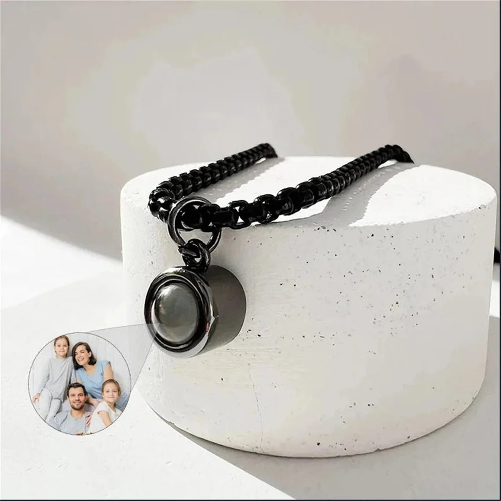 Personalized Stainless Steel Projection Necklaces For Women Men Customized Photo Pendant Valentine's Day Gift Memorial Jewelry - Black & White