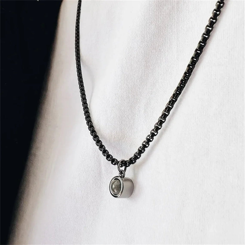 Personalized Stainless Steel Projection Necklaces For Women Men Customized Photo Pendant Valentine's Day Gift Memorial Jewelry - Black & White