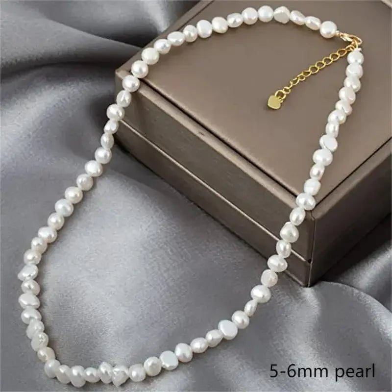 Real Natural Baroque Freshwater Pearl Choker Necklace for Women Girl Gift Popular AA 5 - 6mm 8 - 9mm Pearl Jewelry Necklace - Black & White