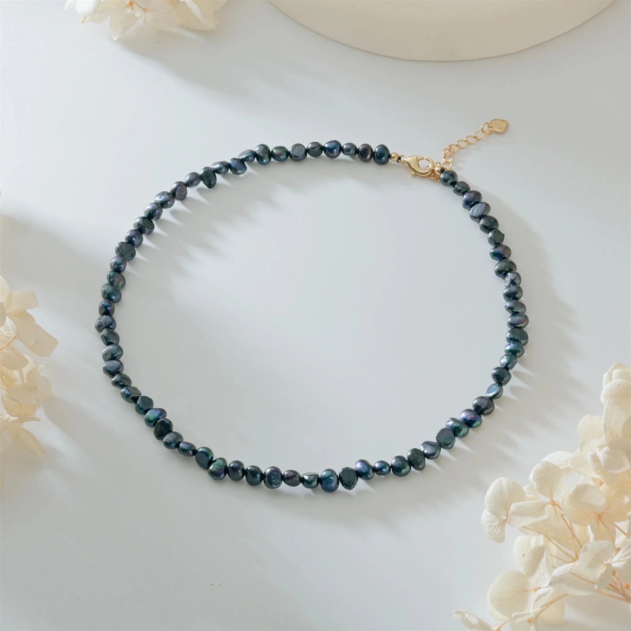 Real Natural Baroque Freshwater Pearl Choker Necklace for Women Girl Gift Popular AA 5 - 6mm 8 - 9mm Pearl Jewelry Necklace - Black & White