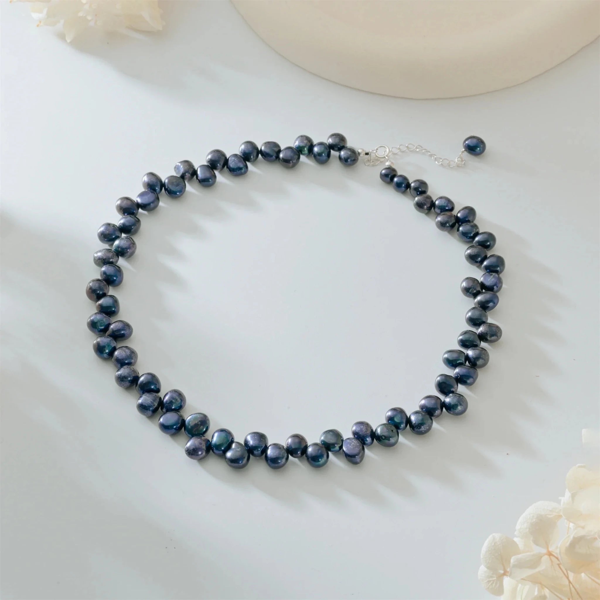 Real Natural Baroque Freshwater Pearl Choker Necklace for Women Girl Gift Popular AA 5 - 6mm 8 - 9mm Pearl Jewelry Necklace - Black & White