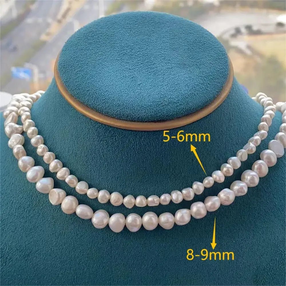 Real Natural Baroque Freshwater Pearl Choker Necklace for Women Girl Gift Popular AA 5 - 6mm 8 - 9mm Pearl Jewelry Necklace - Black & White