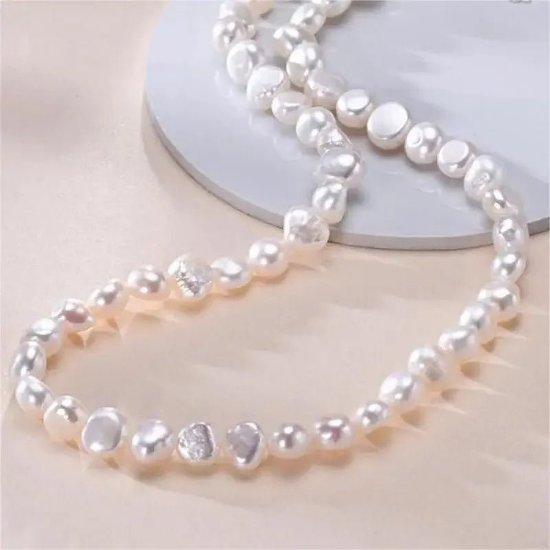 Real Natural Baroque Freshwater Pearl Choker Necklace for Women Girl Gift Popular AA 5 - 6mm 8 - 9mm Pearl Jewelry Necklace - Black & White
