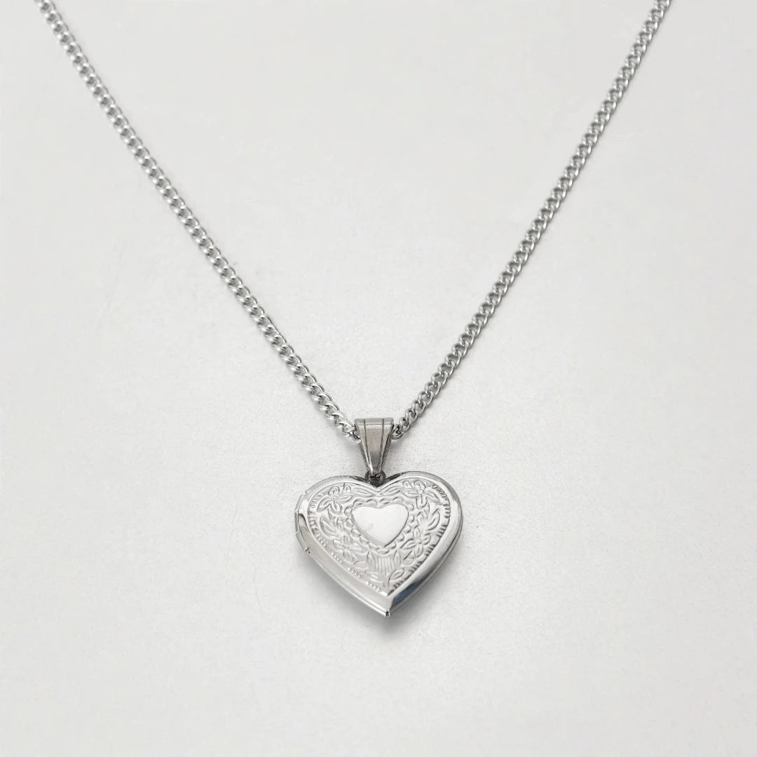 Romantic Heart Locket Pendants Female Gold Silver Color Stainless Steel Memorial Necklace For Women Jewelry Valentine Gift - Black & White