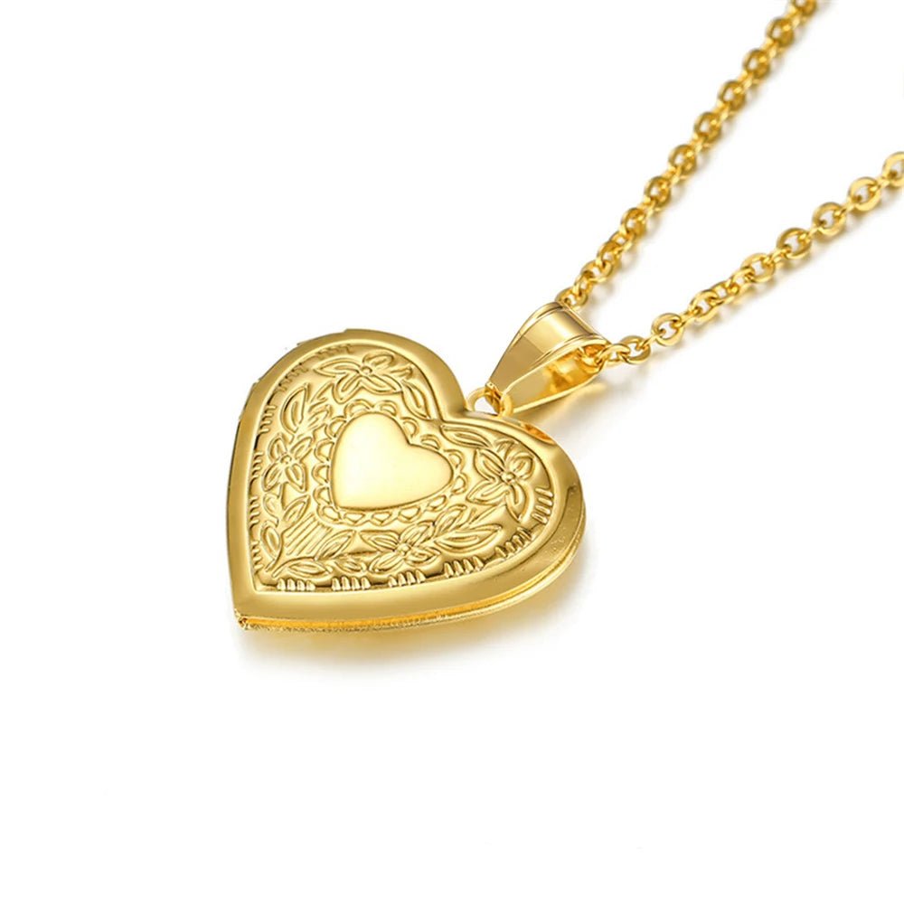 Romantic Heart Locket Pendants Female Gold Silver Color Stainless Steel Memorial Necklace For Women Jewelry Valentine Gift - Black & White