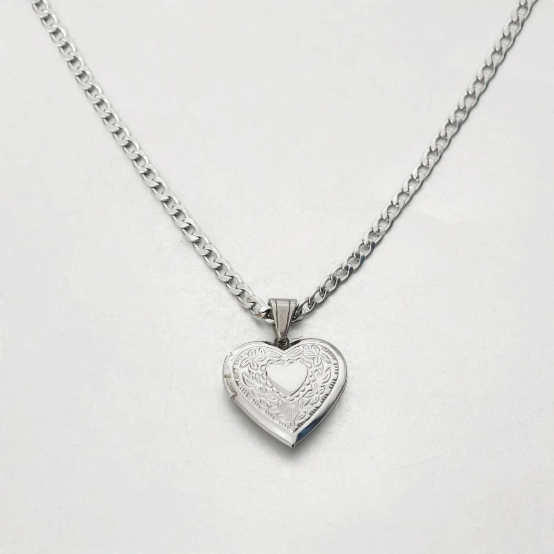 Romantic Heart Locket Pendants Female Gold Silver Color Stainless Steel Memorial Necklace For Women Jewelry Valentine Gift - Black & White