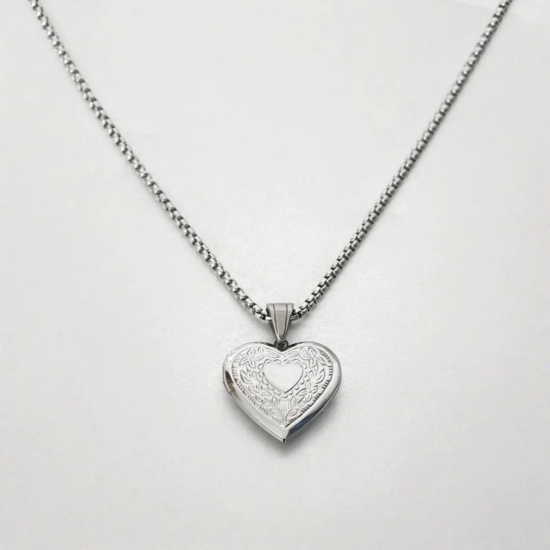 Romantic Heart Locket Pendants Female Gold Silver Color Stainless Steel Memorial Necklace For Women Jewelry Valentine Gift - Black & White