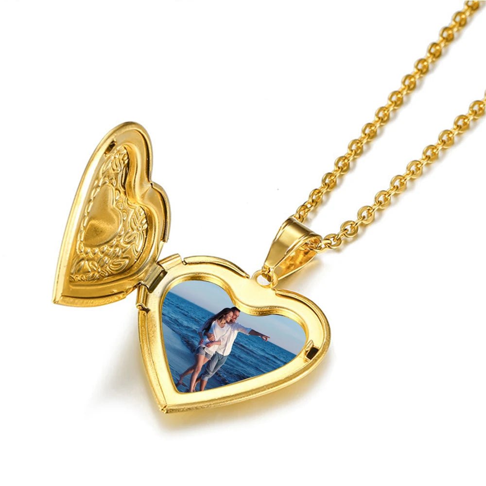 Romantic Heart Locket Pendants Female Gold Silver Color Stainless Steel Memorial Necklace For Women Jewelry Valentine Gift - Black & White