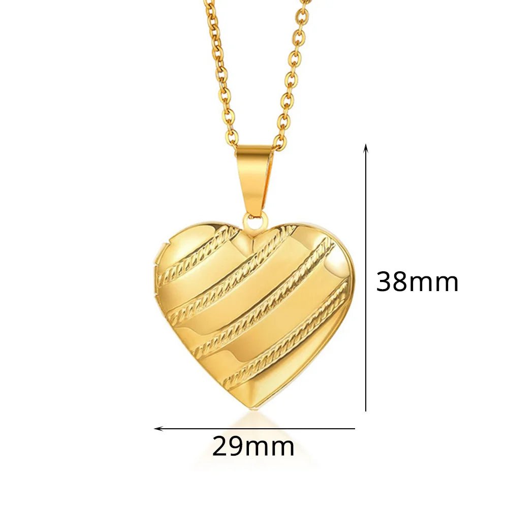 Romantic Heart Locket Pendants Female Gold Silver Color Stainless Steel Memorial Necklace For Women Jewelry Valentine Gift - Black & White