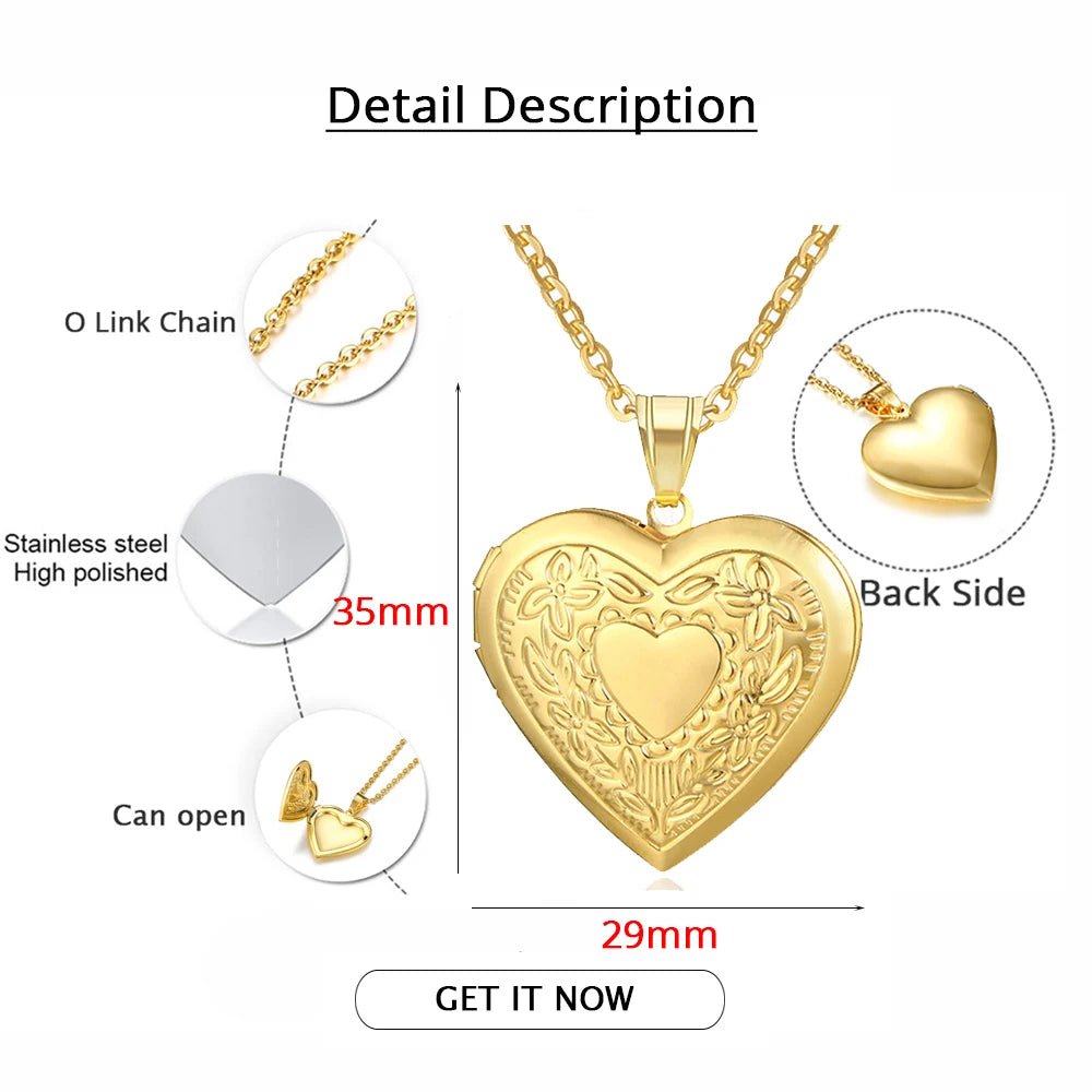 Romantic Heart Locket Pendants Female Gold Silver Color Stainless Steel Memorial Necklace For Women Jewelry Valentine Gift - Black & White