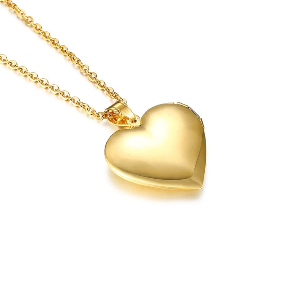 Romantic Heart Locket Pendants Female Gold Silver Color Stainless Steel Memorial Necklace For Women Jewelry Valentine Gift - Black & White