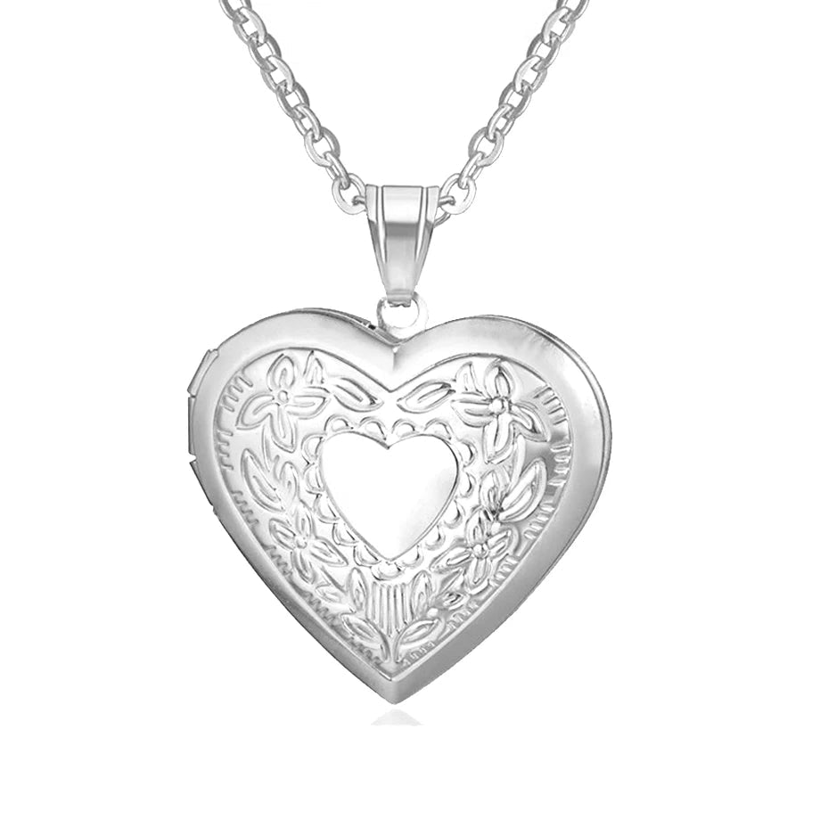Romantic Heart Locket Pendants Female Gold Silver Color Stainless Steel Memorial Necklace For Women Jewelry Valentine Gift - Black & White
