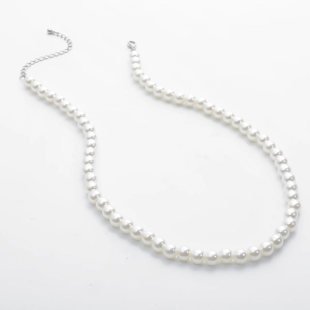 Trendy Beaded Imitation Pearl Short Choker Necklace Men Simple Handmade Strand Beads Chain Necklaces 2023 Fashion Jewelry Collar - Black & White