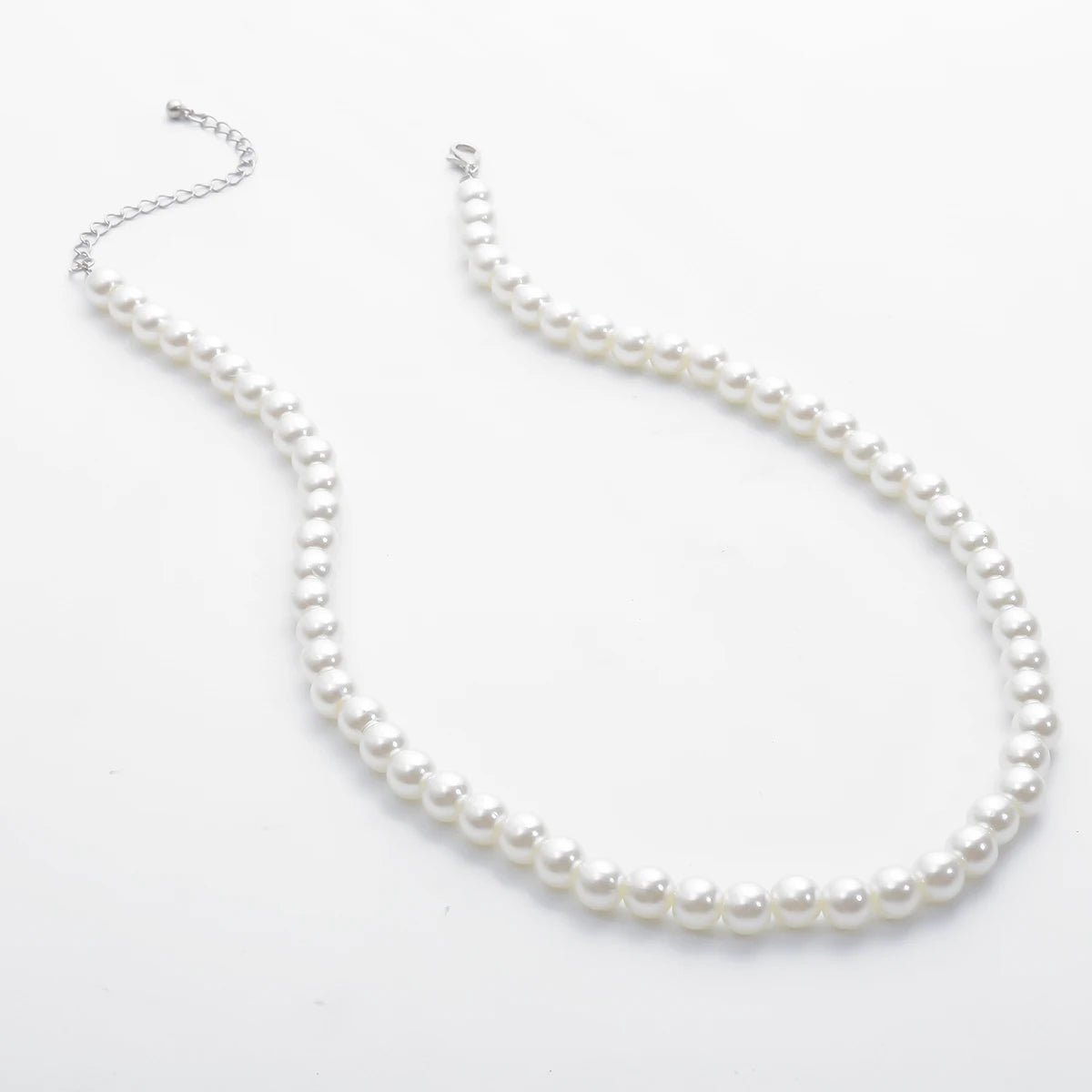 Trendy Beaded Imitation Pearl Short Choker Necklace Men Simple Handmade Strand Beads Chain Necklaces 2023 Fashion Jewelry Collar - Black & White