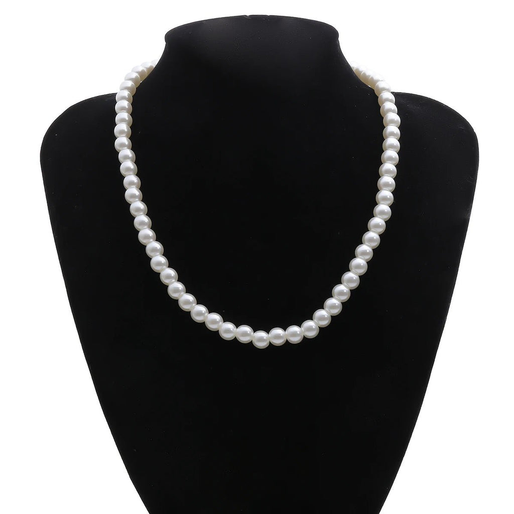 Trendy Beaded Imitation Pearl Short Choker Necklace Men Simple Handmade Strand Beads Chain Necklaces 2023 Fashion Jewelry Collar - Black & White