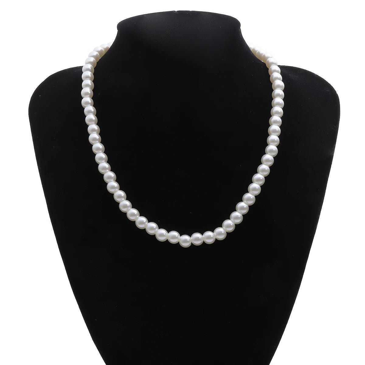 Trendy Beaded Imitation Pearl Short Choker Necklace Men Simple Handmade Strand Beads Chain Necklaces 2023 Fashion Jewelry Collar - Black & White