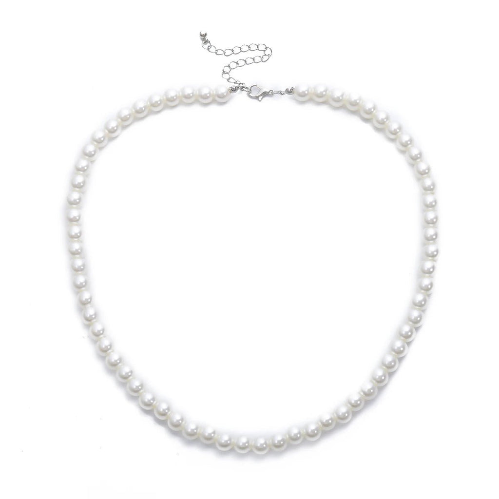 Trendy Beaded Imitation Pearl Short Choker Necklace Men Simple Handmade Strand Beads Chain Necklaces 2023 Fashion Jewelry Collar - Black & White