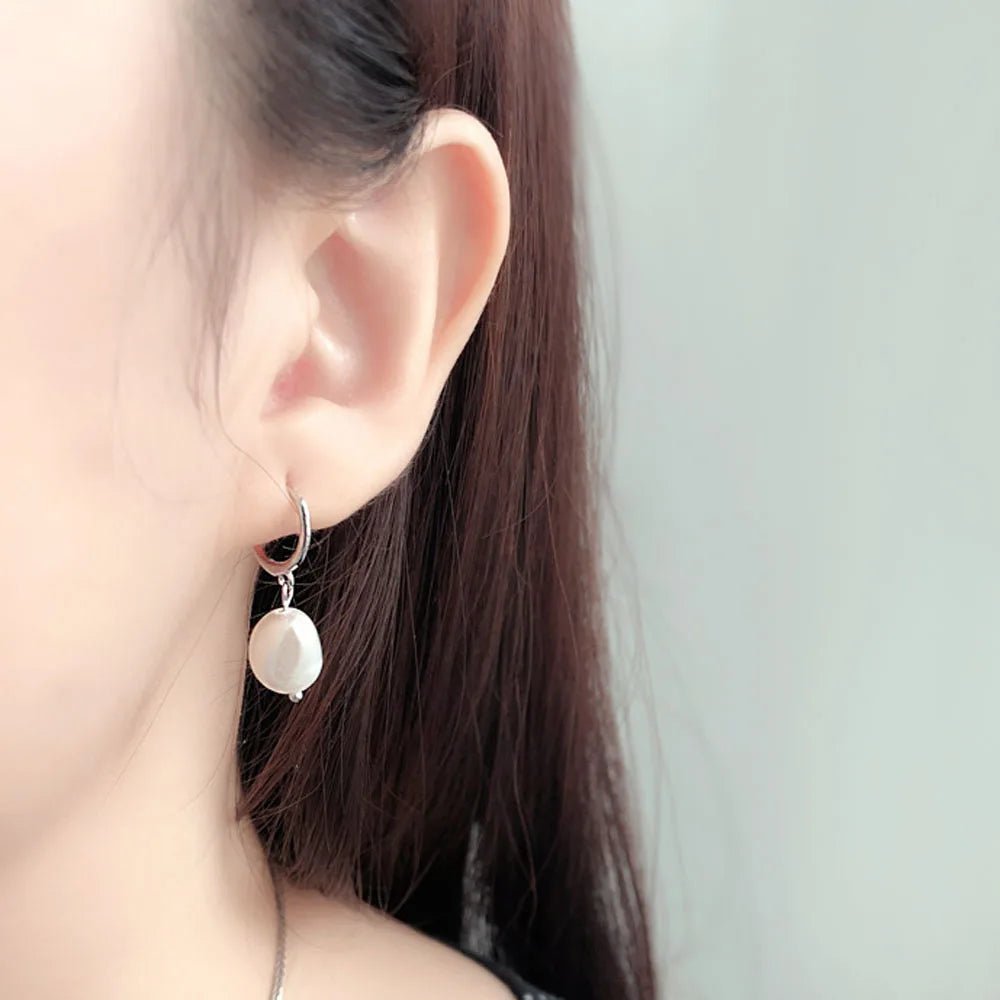 Trendy Irregular Natural Pearl Stainless Steel Women Stud Earrings Piercing Jewelry For Female Dropshipping - Black & White