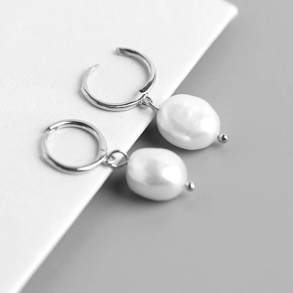 Trendy Irregular Natural Pearl Stainless Steel Women Stud Earrings Piercing Jewelry For Female Dropshipping - Black & White