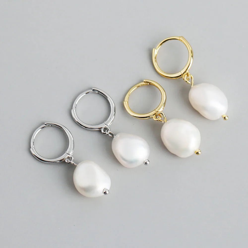 Trendy Irregular Natural Pearl Stainless Steel Women Stud Earrings Piercing Jewelry For Female Dropshipping - Black & White