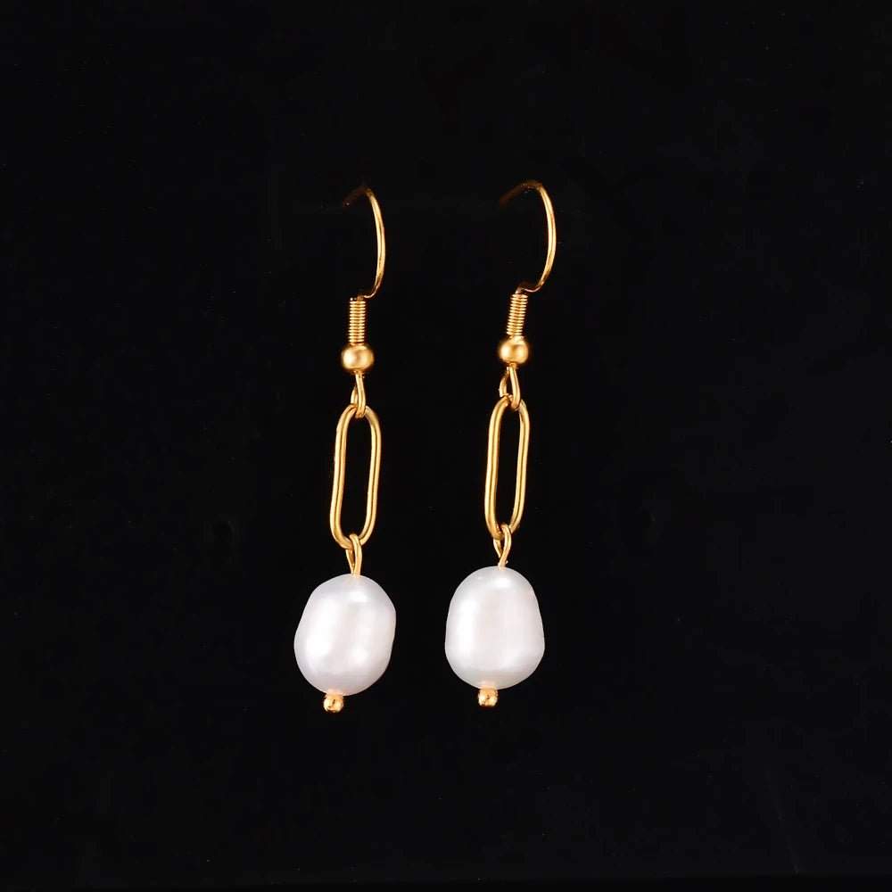 Trendy Irregular Natural Pearl Stainless Steel Women Stud Earrings Piercing Jewelry For Female Dropshipping - Black & White